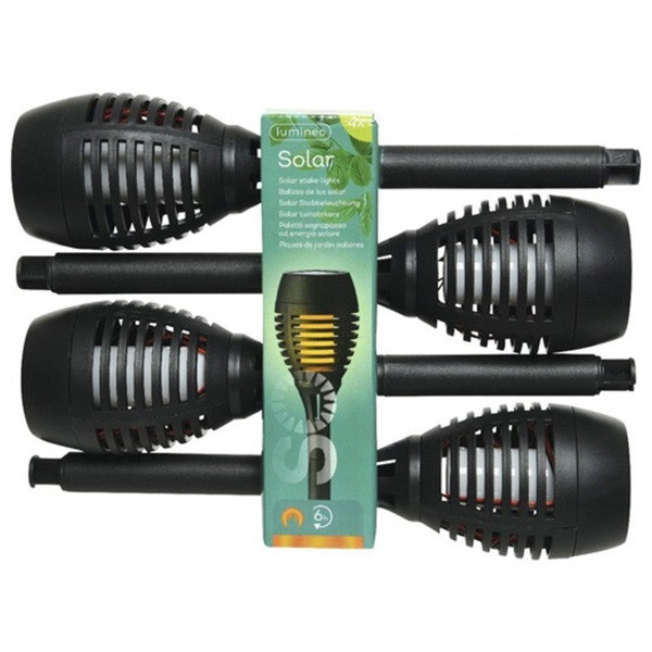 Lumineo Solar tuinfakkel | Lumineo | 27 cm | 4 stuks (12 leds, Schemersensor, Vlameffect, Schakelaar) 897655 K170203525 - 2