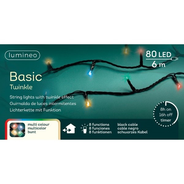 Lumineo Standaard kerstverlichting | 11 meter | Lumineo (80 leds, 8 lichtfuncties, Timer, Binnen/Buiten, Gekleurd) 494116 K151200064 - 5