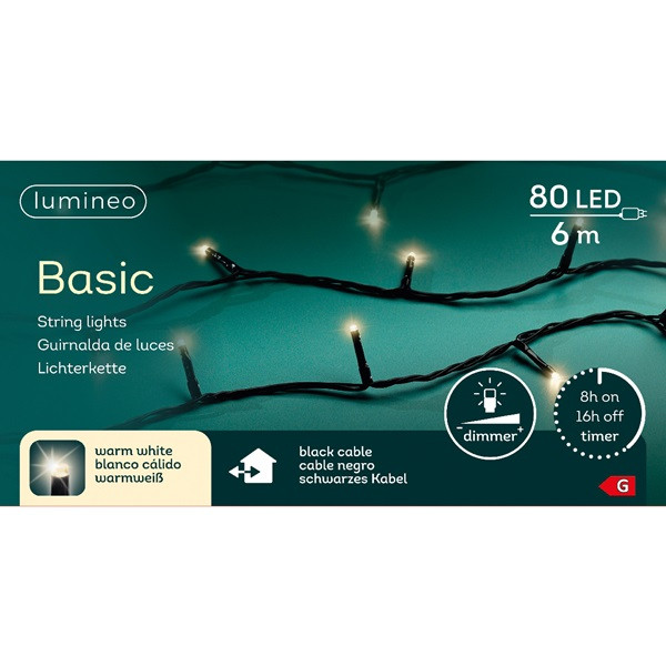 Lumineo Standaard kerstverlichting | 11 meter | Lumineo (80 leds, Timer, Dimmer, Binnen/Buiten, Warm wit) 494246 K151000501 - 7