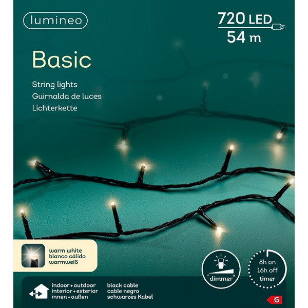 Lumineo Standaard kerstverlichting | 57 meter | Lumineo (720 LEDs, Binnen/Buiten, Warm wit, Timer, Dimmer) 494235 K151000505 - 