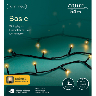 Lumineo Standaard kerstverlichting | 57 meter | Lumineo (720 leds, Binnen/Buiten, Extra warm wit, Timer, Dimmer) 494339 K151000511 - 9
