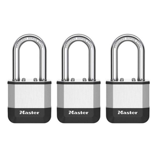 Master Lock Hangslot | Master Lock | Elite Heavy Duty Lock | 3 stuks | 45 mm (Gelamineerd staal, Lange beugel) PK1EURTRILF K170404780 - 1