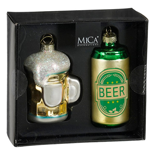 Mica Decorations Bier kerst ornament | Mica Decorations | Set van 2 (Glas) 1180101 K151001963 - 1