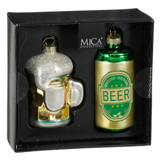 Mica Decorations Bier kerst ornament | Mica Decorations | Set van 2 (Glas) 1180101 K151001963