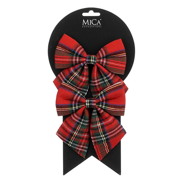 Mica Decorations Kerststrik | Mica Decorations | 12 x 13 cm | 2 stuks (Rood, Geruit) 1199522 K151001980 - 1