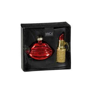 Mica Decorations Lipstick kerst ornament | Mica Decorations | Set van 2 (Glas) 1180098 K151000878