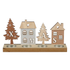 Mica Decorations Waxinelichthouder kerst | 30 x 15 cm (Hout, Huisjes) 1203867 K151002049 - 1