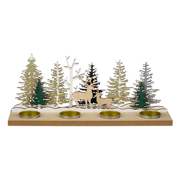 Mica Decorations Waxinelichthouder kerst | 35 x 13 cm (Hout, Rendier) 1204161 K151002048 - 1