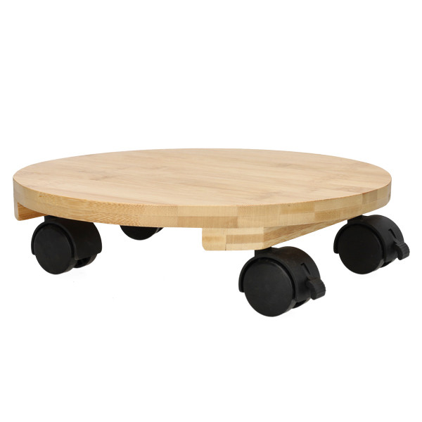 Nature Plantentrolley | Nature | Ø 30 cm (Bamboe/kunststof, Rond, Binnen/buiten, Max. 50 kg, 4 wielen, Rem) 6070237 K170106191 - 1