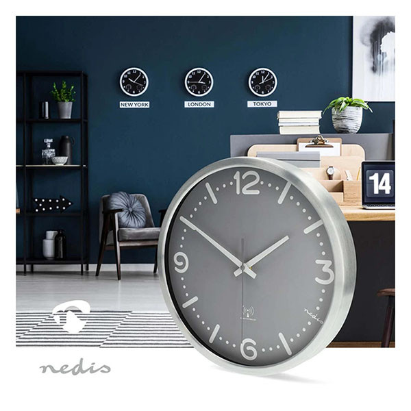 Nedco Wandklok | Nedis | Ø 30 cm (Stille beweging, Radiogestuurde tijd, Metaal) CLWA7226SS K170511249 - 6