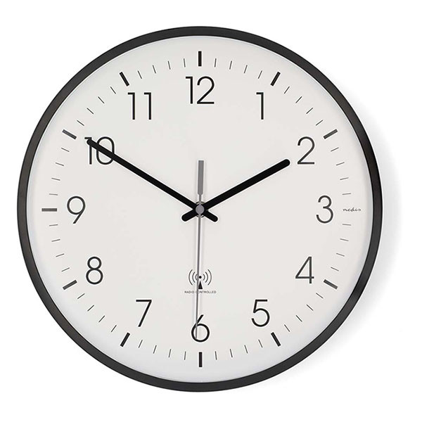Nedco Wandklok | Nedis | Ø 30 cm (Stille beweging, Radiogestuurde tijd, Zwart) CLWA6226BK K170511248 - 1