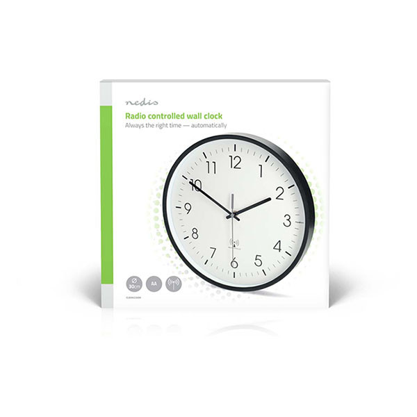 Nedco Wandklok | Nedis | Ø 30 cm (Stille beweging, Radiogestuurde tijd, Zwart) CLWA6226BK K170511248 - 3