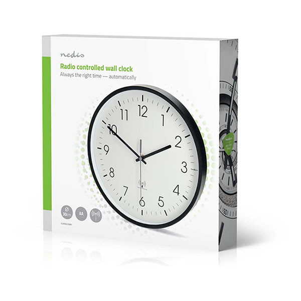 Nedco Wandklok | Nedis | Ø 30 cm (Stille beweging, Radiogestuurde tijd, Zwart) CLWA6226BK K170511248 - 4