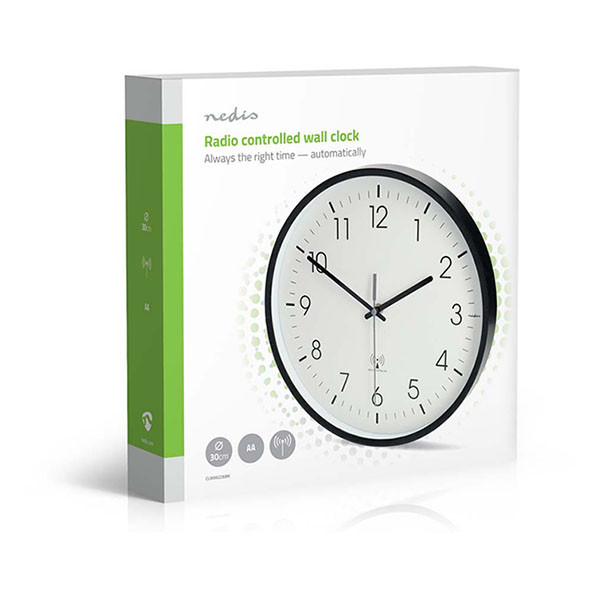 Nedco Wandklok | Nedis | Ø 30 cm (Stille beweging, Radiogestuurde tijd, Zwart) CLWA6226BK K170511248 - 5