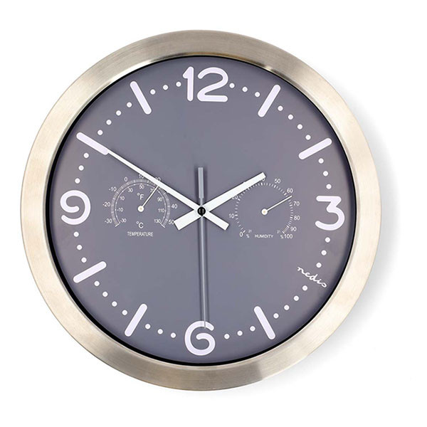 Nedco Wandklok | Nedis | Ø 30 cm (Stille beweging, Thermometer, Hygrometer, Metaal) CLWA5226SS K170511247 - 1