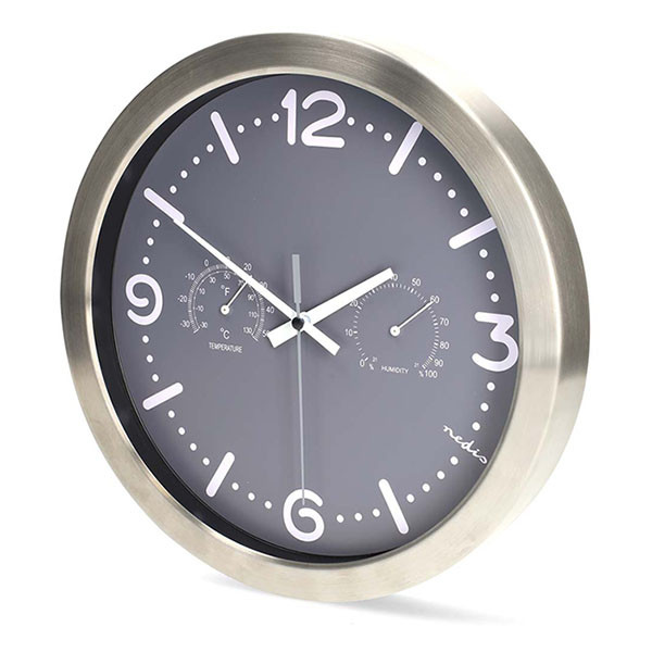 Nedco Wandklok | Nedis | Ø 30 cm (Stille beweging, Thermometer, Hygrometer, Metaal) CLWA5226SS K170511247 - 2