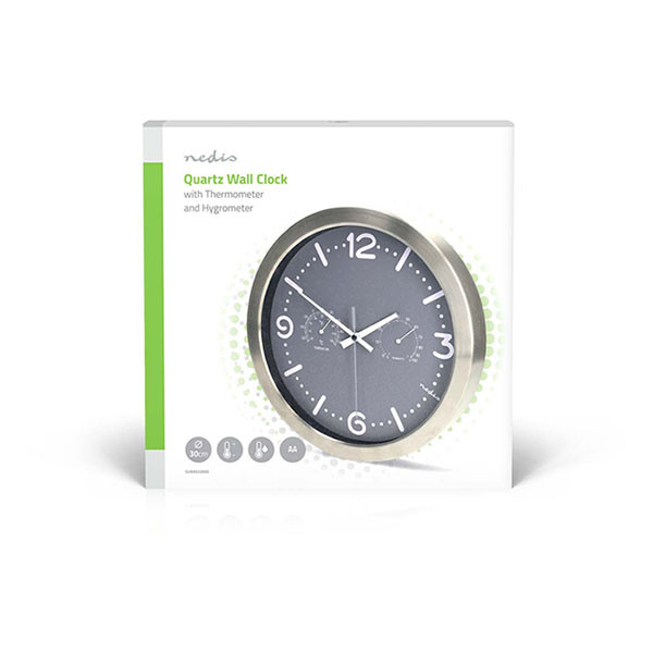 Nedco Wandklok | Nedis | Ø 30 cm (Stille beweging, Thermometer, Hygrometer, Metaal) CLWA5226SS K170511247 - 3