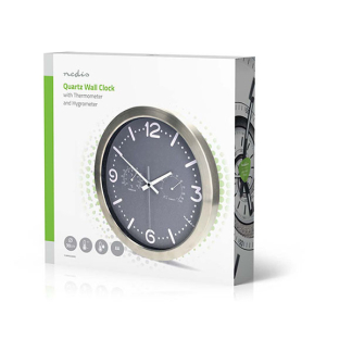 Nedco Wandklok | Nedis | Ø 30 cm (Stille beweging, Thermometer, Hygrometer, Metaal) CLWA5226SS K170511247 - 4