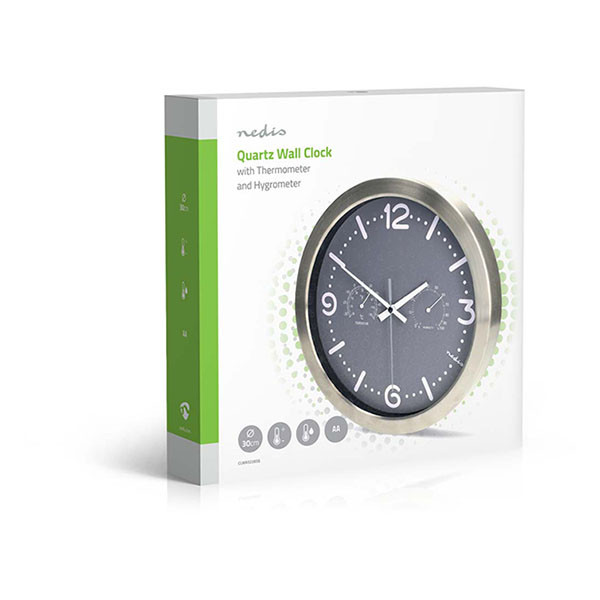 Nedco Wandklok | Nedis | Ø 30 cm (Stille beweging, Thermometer, Hygrometer, Metaal) CLWA5226SS K170511247 - 5