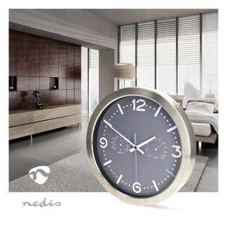 Nedco Wandklok | Nedis | Ø 30 cm (Stille beweging, Thermometer, Hygrometer, Metaal) CLWA5226SS K170511247 - 6
