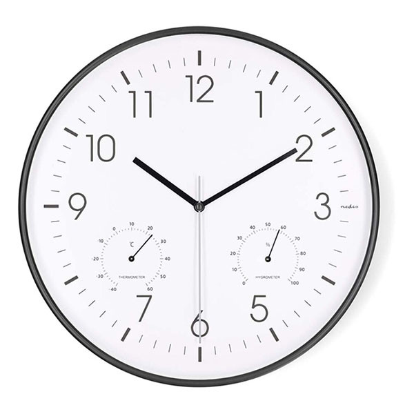Nedco Wandklok | Nedis | Ø 30 cm (Stille beweging, Thermometer, Hygrometer, Zwart) CLWA4226BK K170511246 - 1