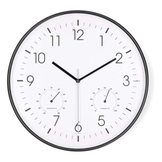 Nedco Wandklok | Nedis | Ø 30 cm (Stille beweging, Thermometer, Hygrometer, Zwart) CLWA4226BK K170511246