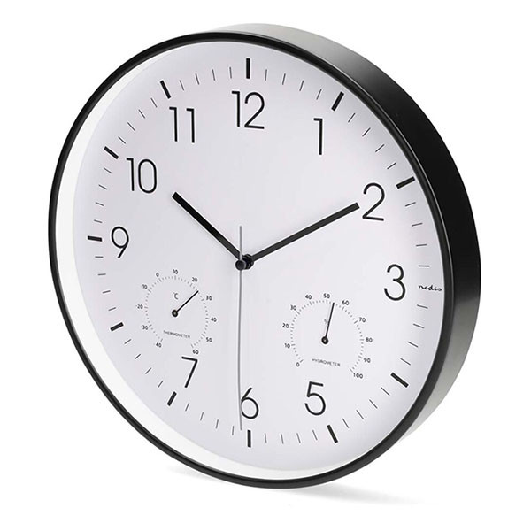 Nedco Wandklok | Nedis | Ø 30 cm (Stille beweging, Thermometer, Hygrometer, Zwart) CLWA4226BK K170511246 - 2