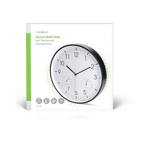 Nedco Wandklok | Nedis | Ø 30 cm (Stille beweging, Thermometer, Hygrometer, Zwart) CLWA4226BK K170511246 - 3