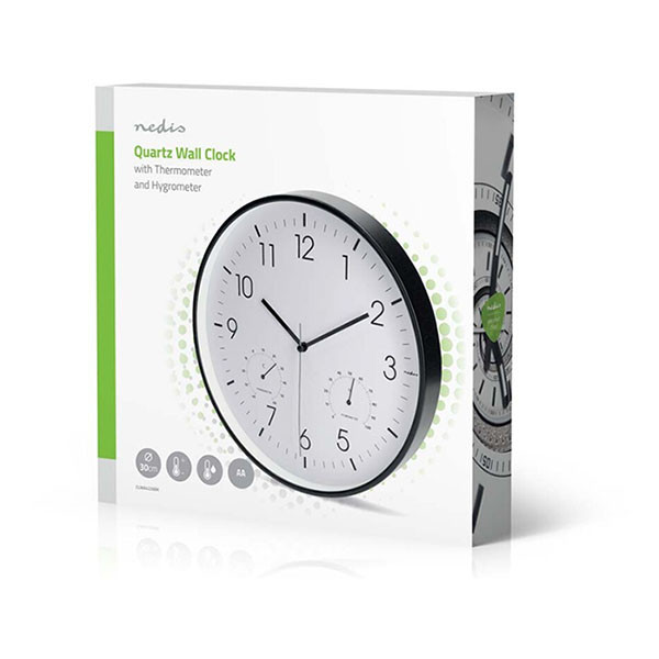 Nedco Wandklok | Nedis | Ø 30 cm (Stille beweging, Thermometer, Hygrometer, Zwart) CLWA4226BK K170511246 - 4