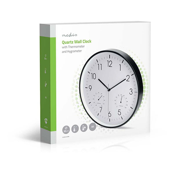 Nedco Wandklok | Nedis | Ø 30 cm (Stille beweging, Thermometer, Hygrometer, Zwart) CLWA4226BK K170511246 - 5