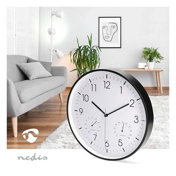 Nedco Wandklok | Nedis | Ø 30 cm (Stille beweging, Thermometer, Hygrometer, Zwart) CLWA4226BK K170511246 - 6