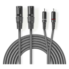 2 x XLR naar Tulp kabel (m/m) | Nedis | 3 meter (Gebalanceerd, Stereo, 100% koper)