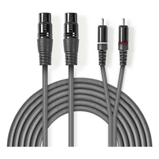 Nedis 2 x XLR naar Tulp kabel (v/m) | Nedis | 1.5 meter (Gebalanceerd, Stereo, 100% koper) COTH15230GY15 N010307030