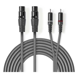 Nedis 2 x XLR naar Tulp kabel (v/m) | Nedis | 3 meter (Gebalanceerd, Stereo, 100% koper) COTH15230GY30 N010307031 - 1