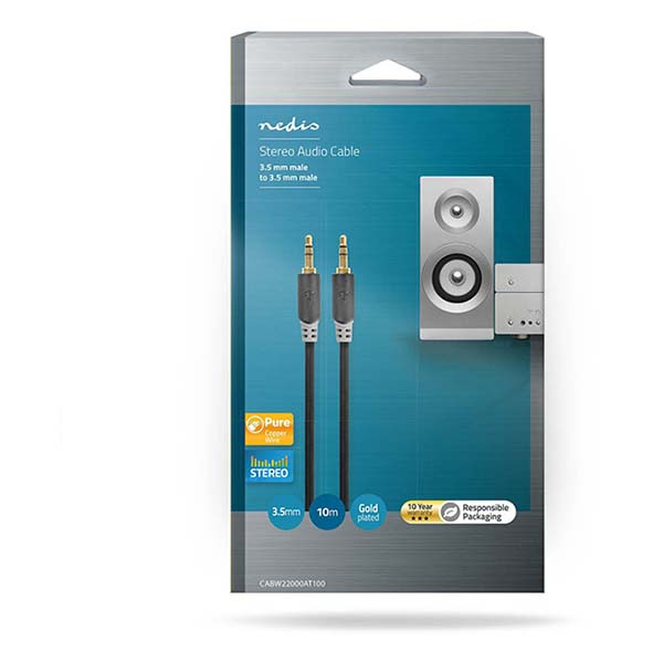 Nedis 3.5 mm jack kabel | M ↔ M | Nedis | 10 meter (Stereo, Verguld, 3-polig) CABW22000AT100 N010301132 - 3