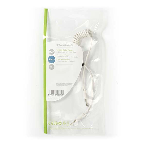 Nedis 3.5 mm jack kabel | M ↔ M | Nedis | 1 meter (Stereo, Spiraal, 3-polig, Wit) CAGP22010WT10 N010301191 - 3