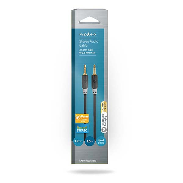 Nedis 3.5 mm jack kabel | M ↔ M | Nedis | 1 meter (Stereo, Verguld, 3-polig) CABW22000AT10 N010301128 - 3