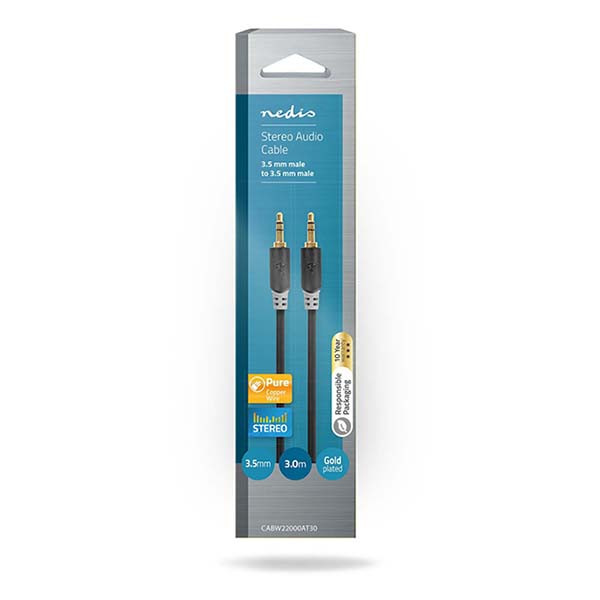 Nedis 3.5 mm jack kabel | M ↔ M | Nedis | 3 meter (Stereo, Verguld, 3-polig) CABW22000AT30 N010301130 - 3