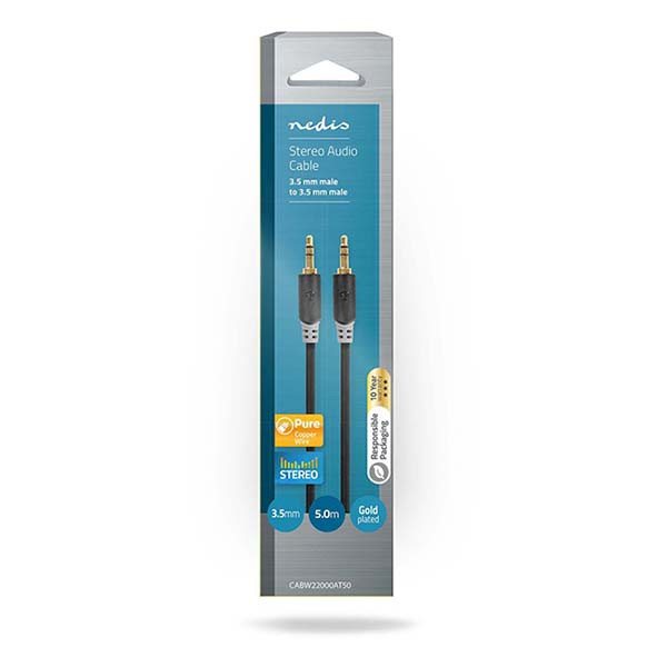 Nedis 3.5 mm jack kabel | M ↔ M | Nedis | 5 meter (Stereo, Verguld, 3-polig) CABW22000AT50 N010301131 - 3