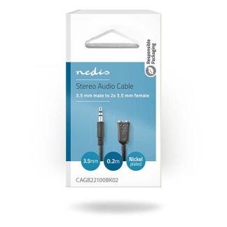 Nedis 3.5 mm jack splitterkabel | Nedis | 0.2 meter (Stereo, Zwart) CAGB22100BK02 CAGP22100BK02 N010301194 - 3