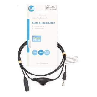 Nedis 3.5 mm jack verlengkabel | Nedis | 1 meter (Stereo, Volumeregelaar) CAGL22090BK10 CAGP22090BK10 N010301550 - 3