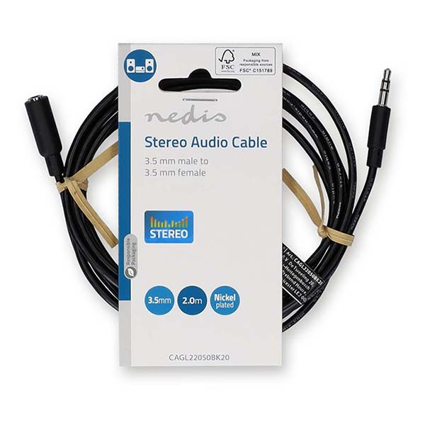 Nedis 3.5 mm jack verlengkabel | V ↔ M | Nedis | 2 meter (Stereo, 3-polig) CAGL22050BK20 CAGP22050BK20 N010301501 - 3