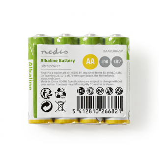 Nedis AA batterij - Nedis - 4 stuks (Alkaline, 1.5 V) BAAKLR64SP N105005002 - 