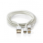 Nedis Apple Lightning, Micro USB B en USB C | 3-in-1 kabel | 1 meter (Zilver) CCTB60620AL10 K010214047