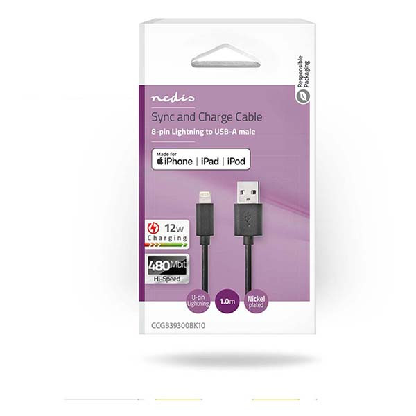 Nedis Apple Lightning kabel | 1 meter (Zwart) CCGB39300BK10 CCGL39300BK10 CCGP39300BK10 N010901137 - 4