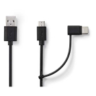 Nedis Apple oplaadkabel | USB A ↔ Micro USB + USB C | 1 meter (USB 2.0, 480 Mbps, Zwart) CCGL60610BK10 CCGP60610BK10 C010214023 - 2