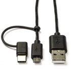 Nedis Apple oplaadkabel | USB C en Micro USB 2.0 | 2 in 1 kabel | 1 meter (Zwart) CCGL60610BK10 CCGP60610BK10 C010214023