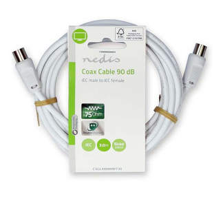 Nedis Coax kabel - Nedis - 3 meter (Analoog, Wit) CSGL40000WT30 CSGP40000WT30 N010408003 - 3