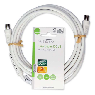 Nedis Coax kabel - Nedis - 3 meter (Digitaal, 120 dB, Wit) CSGL40020WT30 CSGP40020WT30 N010408103 - 3