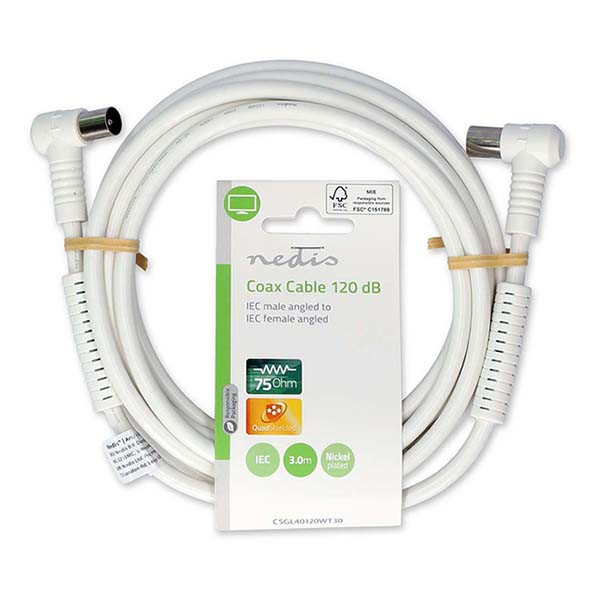 Nedis Coax kabel - Nedis - 3 meter (Digitaal, Haaks, 120 dB, Wit) CSGL40120WT30 CSGP40120WT30 N010408230 - 4